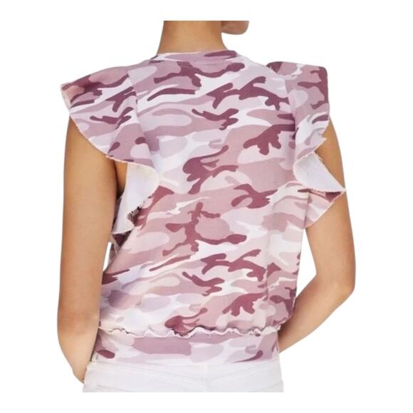 Anthropologie T. La Sleeveless Ruffle Sweatshirt Rose Camo Print XL NWT - Picture 13 of 15